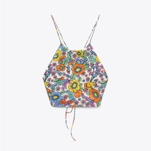 Floral tie string crop top